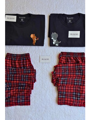 Rukod Kadın Tekli Siyah Kedicik & Farecik Pijama Takımı (Çift Pijamasının Kadını)