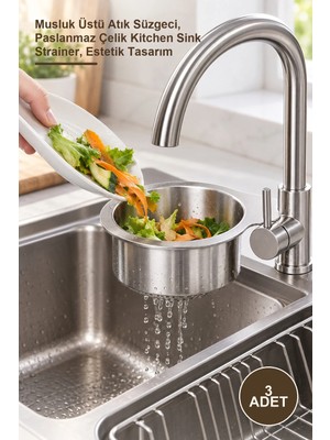 Yenilig 3 Adet Kuğu Tasarımlı Paslanmaz Lavabo Drenaj Sepeti – Musluk Üstü Atık Süzgeci, Paslanmaz Çelik Kitchen Sink Strainer, Estetik Tasarım