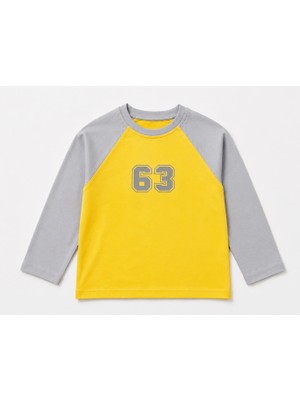 Balkabağı 63 Reglan Kol %100 Pamuk Sarı-Gri Çocuk Tişört (2-9 Yaş)
