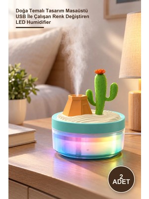 Yenilig 2 Adet Mini Nemlendirici – Doğa Temalı Tasarım Masaüstü USB Ile Çalışan Renk Değiştiren LED Humidifier