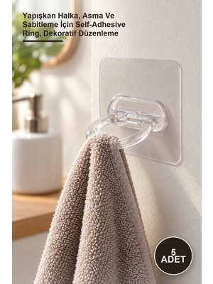 Yenilig 5 Adet Kendinden Yapışkanlı Çok Amaçlı Yuvarlak Halka – Yapışkan Halka, Asma ve Sabitleme Için Self-Adhesive Ring, Dekoratif Düzenleme