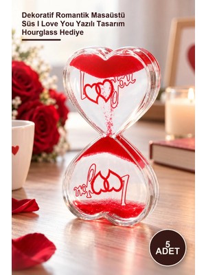 Yenilig 5 Adet Kalp Şeklinde Jel Kum Saati – Dekoratif Romantik Masaüstü Süs I Love You Yazılı Tasarım Hourglass Hediye