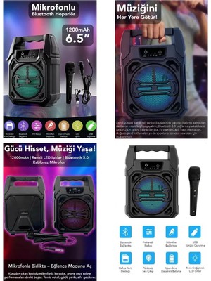 Nemere İthalat Mikrofonlu Bluetooth Hoparlör - LED Işıklı - USB Şarjlı - Aux Destekli Nemere Ithalat