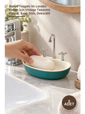 Yenilig 5 Adet Lavabo Şeklinde Sabunluk – Banyo Tezgahı ve Lavabo Kenarı Için Vintage Tasarımlı Plastik, Soap Dish, Dekoratif