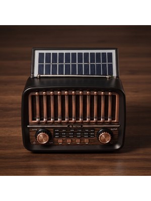 Ttt Solar Panelli Fm Radyo - Şarjlı - Bluetooth Özellikli - Aux Girişli - Nostaljik Tasarım