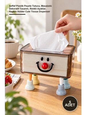 Yenilig 5 Adet Sevimli Peçetelik – Şeffaf Plastik Peçete Tutucu, Masaüstü Dekoratif Tasarım, Renkli Ayaklar, Napkin Holder Cute Tissue Dispenser