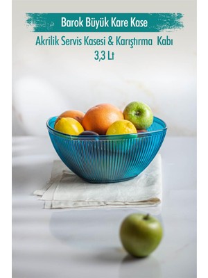 Birsence Akrilik Barok Aquamarin Büyük Kare Meyve & Salata Kasesi & Karıştırma Kabı / 3,3 Lt (Cam Değildir)