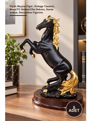 Yenilig 5 Adet Dekoratif Şaha Kalkan At Biblo – Siyah Reçine Figür, Vintage Tasarım, Masa/tv Ünitesi/ofis Dekoru, Horse Statue, Decorative Figurine