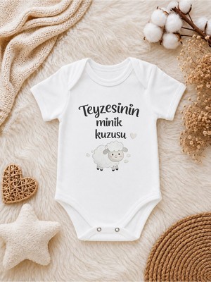 Perfect Mega Store Teyzesinin Minik Kuzusu Yazılı Bebek Zıbını – Kuzu Temalı Teyze Yeğen Bebek Body