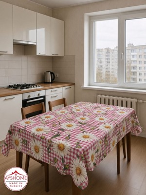 Ayspar Masa Örtüsü 150X170 cm Pembe Kareli Papatya