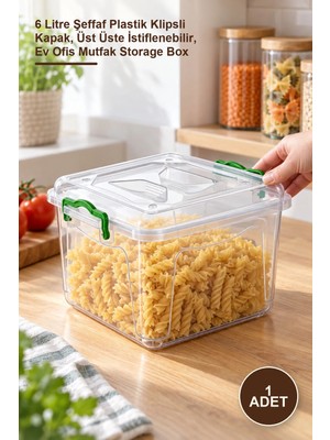Yenilig 1 Adet Şeffaf Saklama Kutusu – 6 Litre Şeffaf Plastik Klipsli Kapak, Üst Üste Istiflenebilir, Ev Ofis Mutfak Storage Box