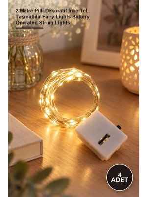 Yenilig 4 Adet Peri LED Gün Işığı – 2 Metre Pilli Dekoratif Ince Tel, Taşınabilir Fairy Lights Battery Operated String Lights