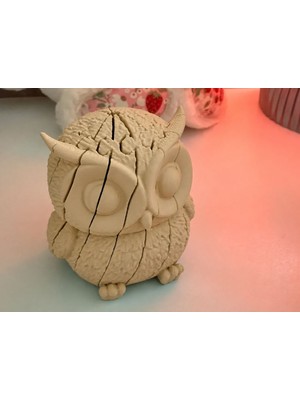 Birsence 3D Baskı Hareketli Baykuş Figürü - Eklemli Flexi Oyuncak - Bej