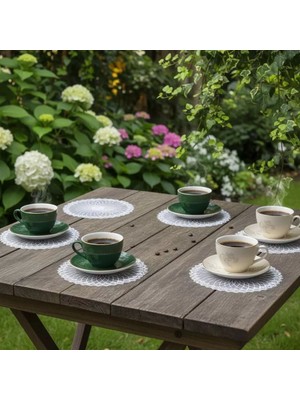 Birsence 6 Lı Dantel Kahve Sunumluğu 15X15 cm Asorti Desenli Bardak Altlığı Türk Kahvesi Fincan Sunum Seti