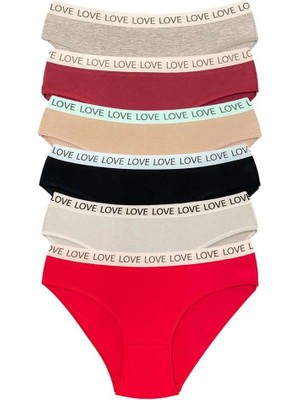 Birsence 6 Adet Pamuklu Esnek Kadın Slip Bikini Külot Geniş Lastikli Baskılı — Beden: L