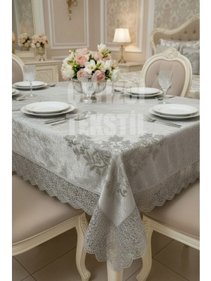 Birsence Kadife Tek Masa Örtüsü 160X220CM - Dantelli Yemek Masası Örtüsü 160X220CM Tek Masa