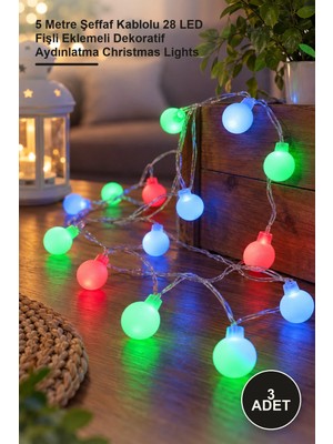 Yenilig 3 Adet Rgb LED Işık Şerit – 5 Metre Şeffaf Kablolu 28 LED Fişli Eklemeli Dekoratif Aydınlatma Christmas Lights