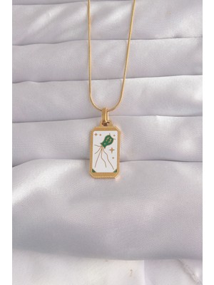 Birsence 316L Çelik Renk Beyaz Mineli Tarot Kolye