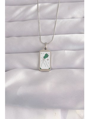 Birsence 316L Çelik Gümüş Renk Beyaz Mineli Tarot Kolye