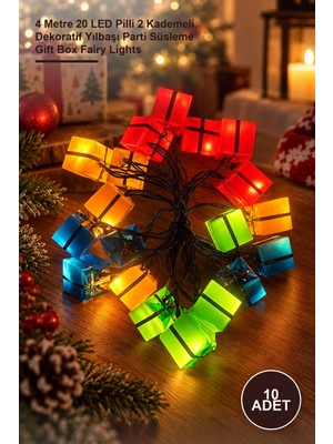 Yenilig 10 Adet Hediye Kutusu LED Işık – 4 Metre 20 LED Pilli 2 Kademeli Dekoratif Yılbaşı Parti Süsleme Gift Box Fairy Lights