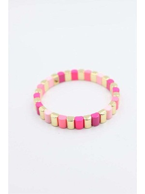 Birsence Lastikli Porselen Bilezik - Pembe — Renk: Pembe