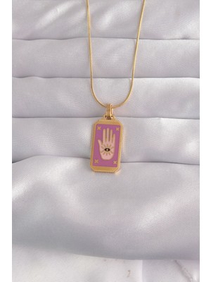 Birsence 316L Çelik Renk Mor Mineli El Figür Tarot Kolye