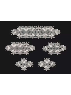 Birsence Salon Takımı 5 Parça Dantelli Masa Örtüsü Runner Seti Çeyizlik Zarif Model No 96801
