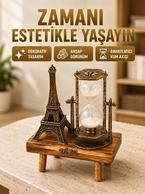 Birsence Ahşap Gövdeli Dekoratif Kum Saati – Masa Üstü El Sanatı Aksesuarı