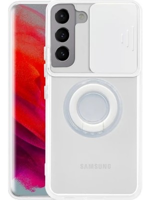 Sm Galaxy S21 - S30 Kılıf Sürgülü Kamera Lens Korumalı Yüzük Standlı Silikon KILIF-(5775) Kırmızı