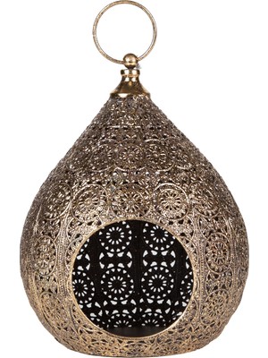 Herdekora Dekoratif Metal Halkalı Mumluk Eskitme Gold 22X27.5 Cm.