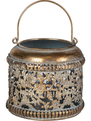 Herdekora Dekoratif Metal Kulplu Mumluk Eskitme Gold 16.5X15 Cm.