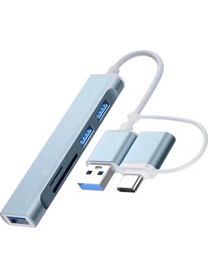 Ally A-807 5in1 Type-C + USB Girişli USB 3.0 Çoğaltıcı Hub ADAPTÖR-(5775)