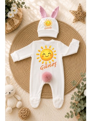 Perfect Mega Store Kişiye Özel Kız Bebek Tulum ve Bere – Sevimli Güneş Temalı Isimli Bebek Tulumu