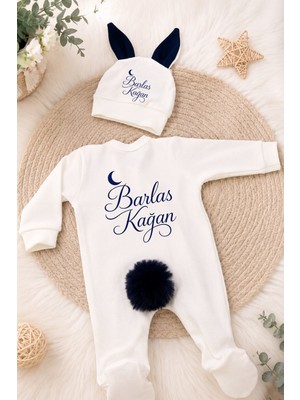 Perfect Mega Store Kişiye Özel Erkek Bebek Tulum ve Bere – Ay Temalı Isme Özel Ponponlu Bebek Giyim