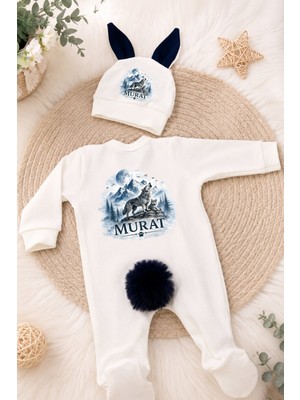 Perfect Mega Store Kişiye Özel Erkek Bebek Tulum ve Bere – Kurt Figürlü Isme Özel Bebek Giyim