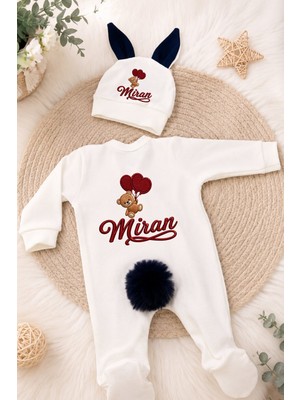 Perfect Mega Store Kişiye Özel Erkek Bebek Tulum ve Bere – Ayıcıklı Kalp Balon Temalı Ponponlu Isme Özel Bebek Giyim
