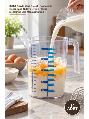 Yenilig 10 Adet 3 Litre Multi Ölçü Kabı – Şeffaf Gövde Mavi Ölçekli, Ergonomik Geniş Saplı Gıdaya Uygun Plastik Measuring Jug Measuring Cup