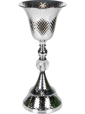 Herdekora Dekoratif Metal Vazo Kadeh Kristal Taşlı Gümüş 19X44 Cm.