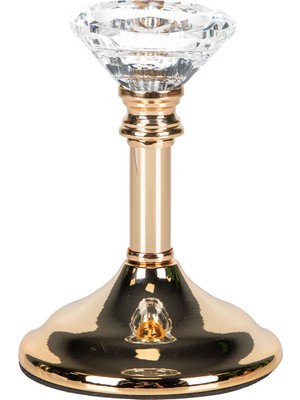 Herdekora Dekoratif Metal Şamdan Kristal Taşlı Gold 10X15 Cm.