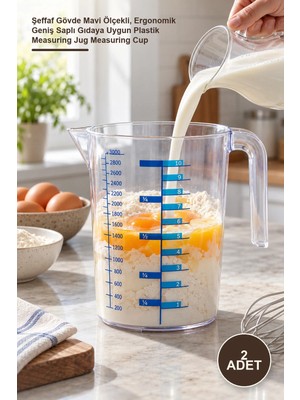 Yenilig 2 Adet 3 Litre Multi Ölçü Kabı – Şeffaf Gövde Mavi Ölçekli, Ergonomik Geniş Saplı Gıdaya Uygun Plastik Measuring Jug Measuring Cup