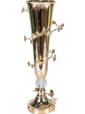 Herdekora Dekoratif Metal Vazo Kristal Taşlı Gold 18X53 Cm.