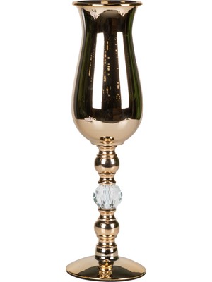 Herdekora Dekoratif Metal Vazo Kadeh Kristal Taşlı Gold 13.5X45 Cm.
