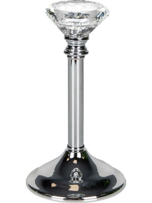 Herdekora Dekoratif Metal Şamdan Kristal Taşlı Gümüş 10X20 Cm.