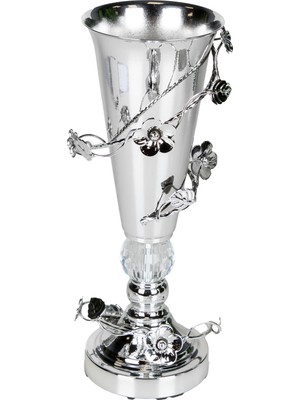 Herdekora Dekoratif Metal Vazo Kristal Taşlı Gümüş 14X33 Cm.