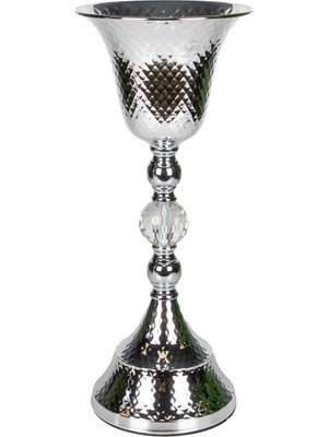 Herdekora Dekoratif Metal Vazo Kadeh Kristal Taşlı Gümüş 19X49 Cm.