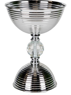 Herdekora Dekoratif Metal Vazo Kristal Taşlı Gümüş 20X27 Cm.