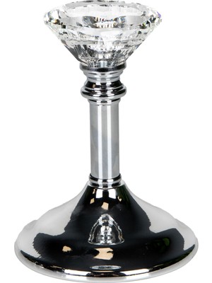 Herdekora Dekoratif Metal Şamdan Kristal Taşlı Gümüş 10X15 Cm.