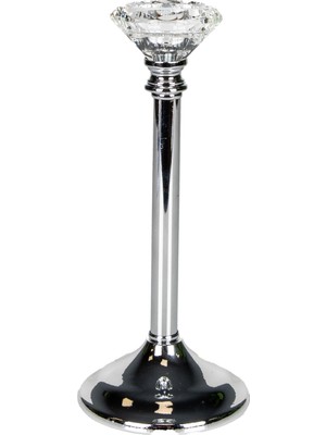 Herdekora Dekoratif Metal Şamdan Kristal Taşlı Gümüş 10X25 Cm.
