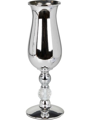 Herdekora Dekoratif Metal Vazo Kadeh Kristal Taşlı Gümüş 13.5X45 Cm.