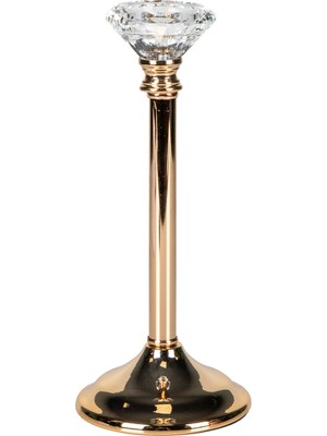 Herdekora Dekoratif Metal Şamdan Kristal Taşlı Gold 10X25 Cm.